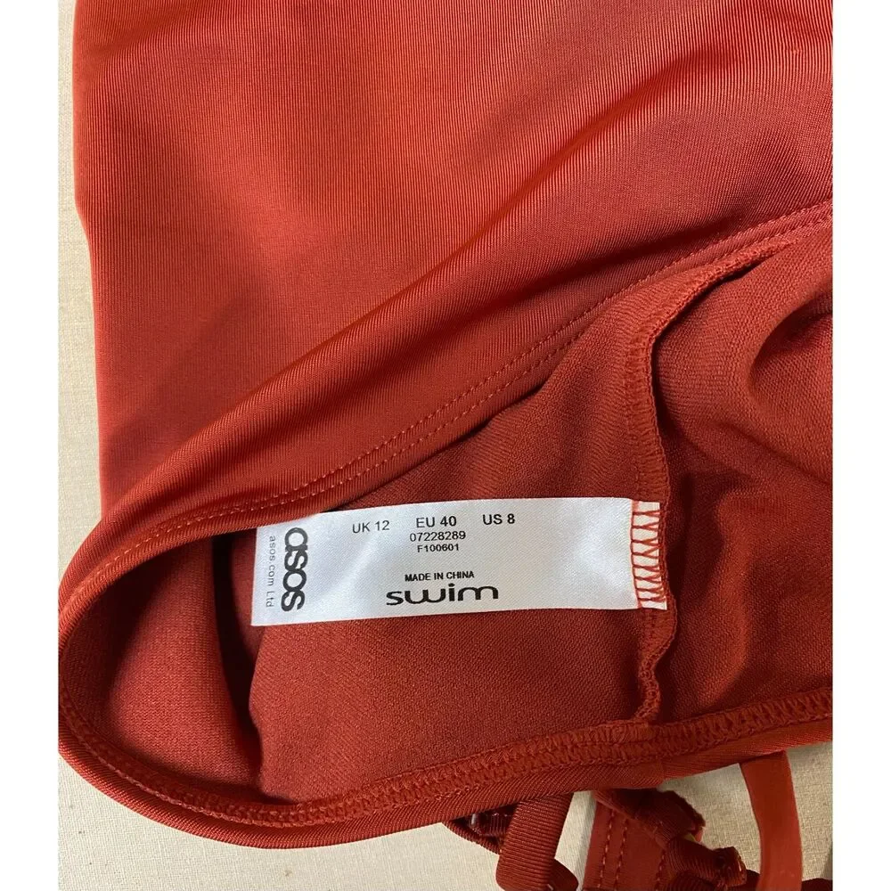 ASOS Burnt Orange One-Piece Swimsuit Bathing Suit Strappy Back Design Sz 8